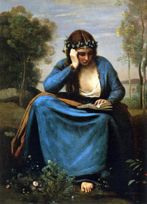  Jean-Baptiste-Camille Corot The Reader Wreathed with Flowers (Virgil's Muse) - Art Print