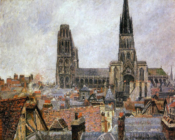  Camille Pissarro The Roofs of Old Rouen: Grey Weather (also known as The Cathedral) - Art Print