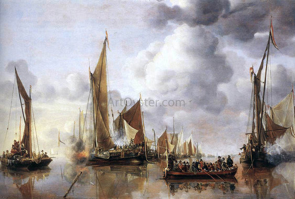  Jan Van de Capelle The State Barge Saluted by the Home Fleet - Art Print