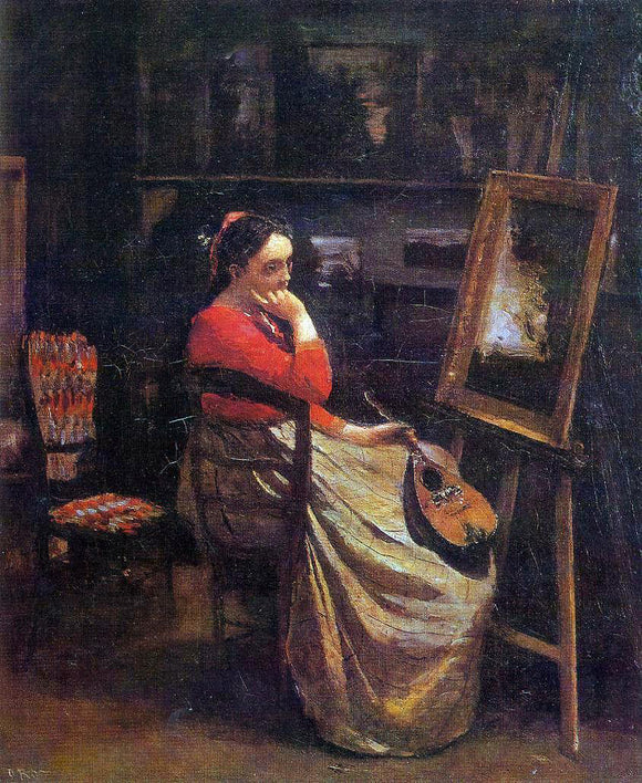  Jean-Baptiste-Camille Corot The Studio (also known as Young Woman with a Mandolin) - Art Print