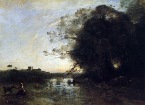  Jean-Baptiste-Camille Corot The Swamp by the Large Tree with a Goatherd - Art Print
