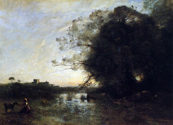  Jean-Baptiste-Camille Corot The Swamp by the Large Tree with a Goatherd - Art Print