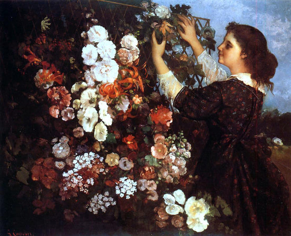  Gustave Courbet The Trellis (also known as Young Woman Arranging Flowers) - Art Print