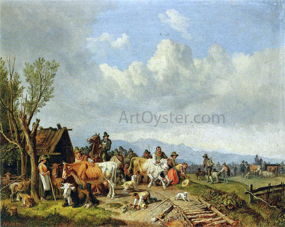  Heinrich Burkel The Village Cattle Market - Art Print