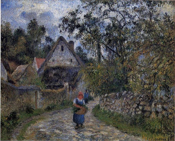  Camille Pissarro The Village Path (also known as Thatched Cottages at Valhermeille) - Art Print