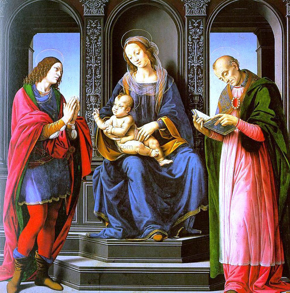  Lorenzo Di Credi The Virgin and Child with St Julian and St Nicholas of Myra - Art Print