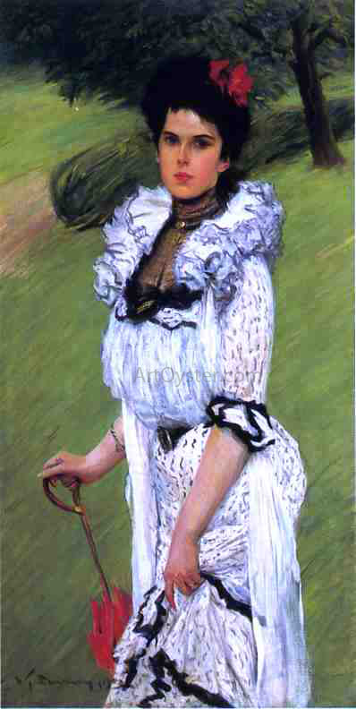  William Thomas Smedley The White Dress: Portrait of a Young Woman in a Park - Art Print