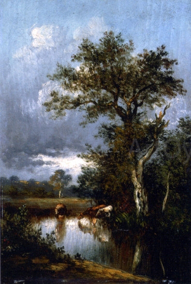  Jules Dupre Three Cows at a Watering Hole - Art Print