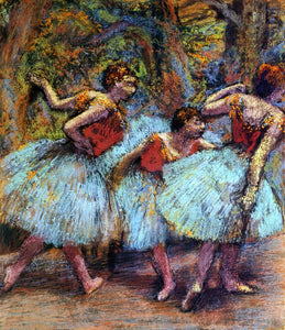  Edgar Degas Three Dancers, Blue Skirts, Red Blouses - Art Print