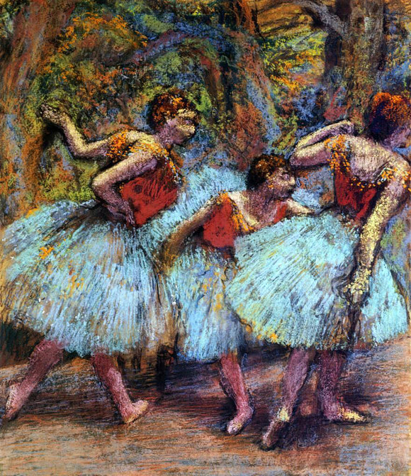  Edgar Degas Three Dancers, Blue Skirts, Red Blouses - Art Print
