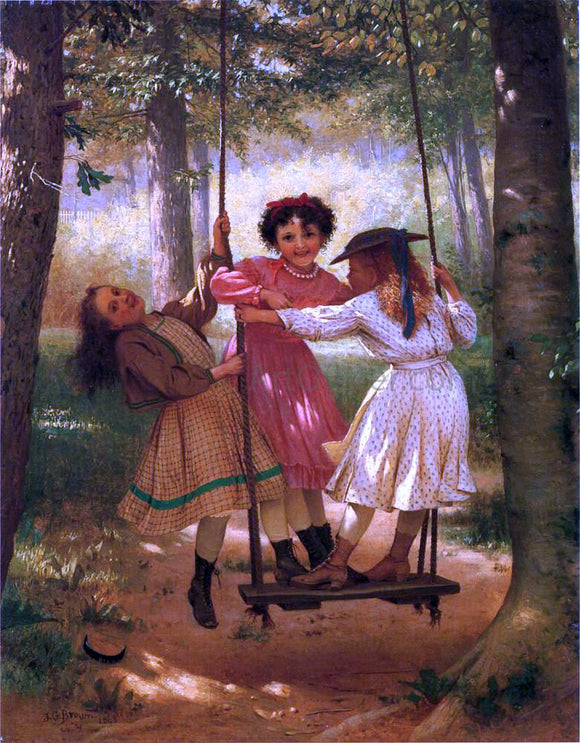  John George Brown Three Girls on a Swing - Art Print