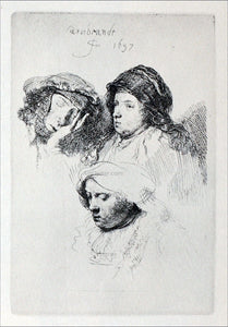  Rembrandt Van Rijn Three Heads of Women, One Asleep - Art Print