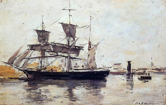  Eugene-Louis Boudin Three Masted Ship at Dock - Art Print