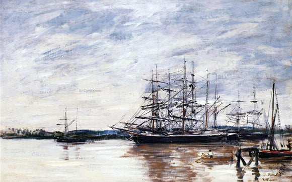  Eugene-Louis Boudin Three Masted Ship in Port, Bordeaux - Art Print
