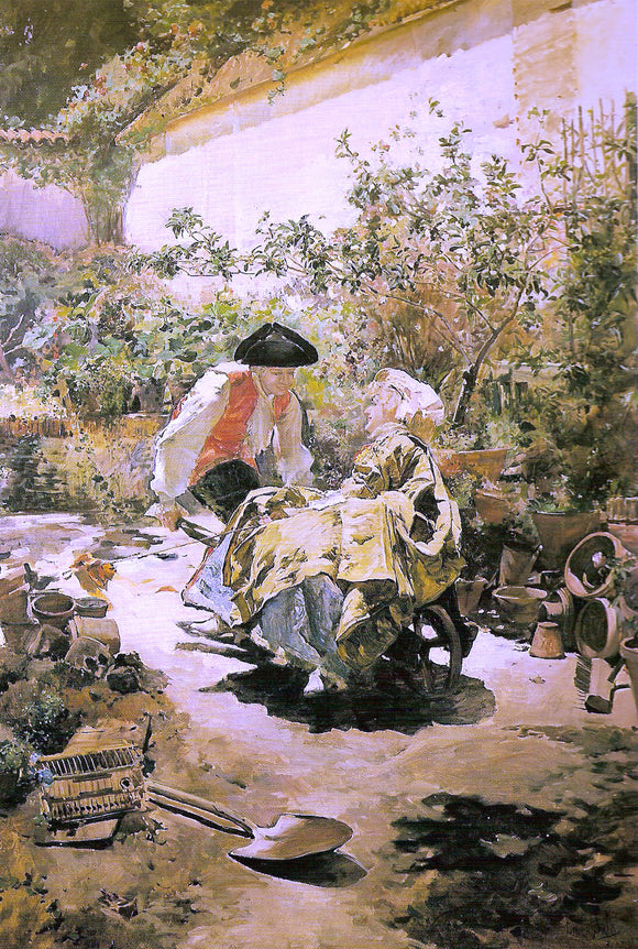  Emilio Sala y Frances Trabajando en el Jardin - Art Print
