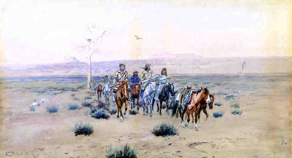  Charles Marion Russell Trappers Crossing the Prarie - Art Print