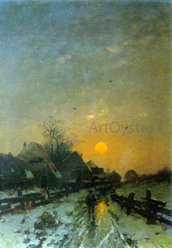  Heinz Flockenhaus Traveler on a Snowy Track at Sunset - Art Print