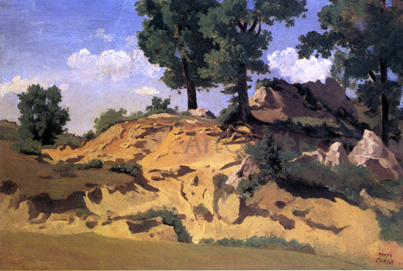  Jean-Baptiste-Camille Corot Trees and Rocks at La Serpentara - Art Print
