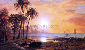  Albert Bierstadt Tropical Landscape with Fishing Boats in Bay - Art Print