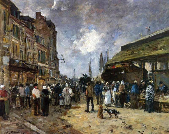  Eugene-Louis Boudin Trouville, Fish Market - Art Print