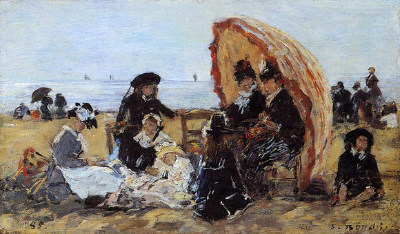  Eugene-Louis Boudin Trouville, on the Beach Sheltered by a Parasol - Art Print