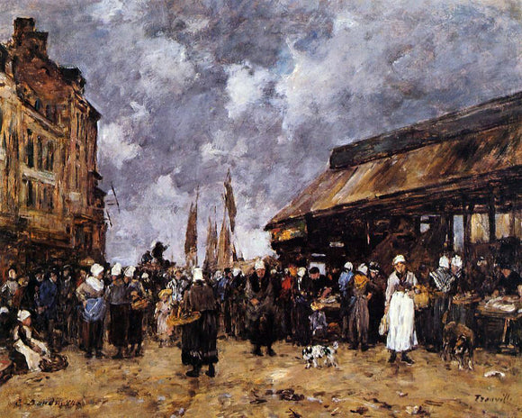  Eugene-Louis Boudin Trouville, the Fish Market - Art Print