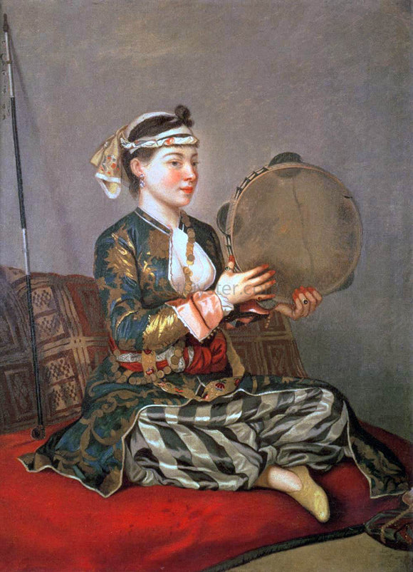  Jean-Etienne Liotard Turkish Woman with a Tambourine - Art Print