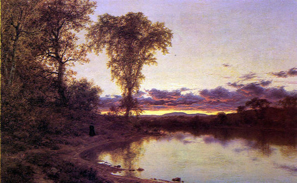  Jervis McEntee Twilight, a Stroll by the Shore - Art Print