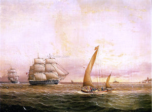  James E Buttersworth Two American Naval Vessels Entering Harbor - Art Print
