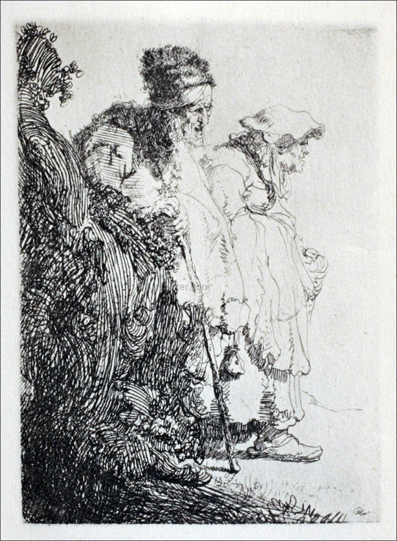 Rembrandt Van Rijn Two Beggars, a Man and a Woman, Coming from Behind a Bank - Art Print