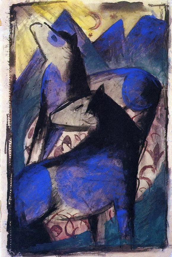  Franz Marc Two Blue Horses - Art Print