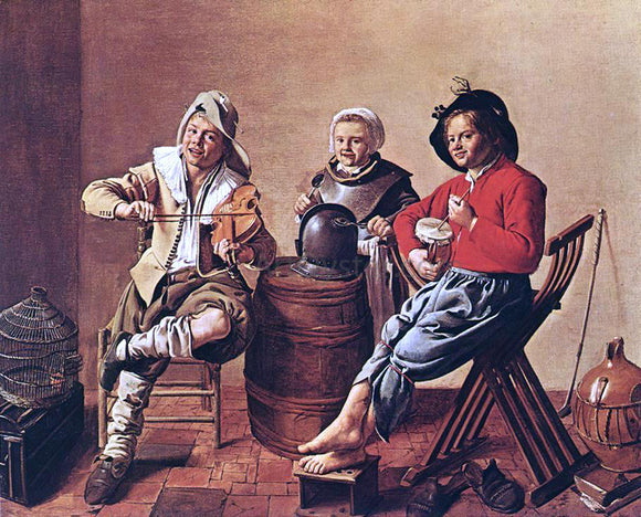 Jan Miense Molenaer Two Boys and a Girl Making Music - Art Print