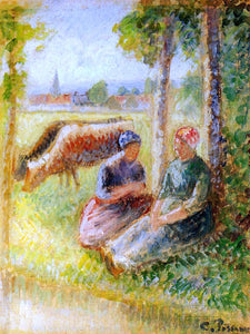  Camille Pissarro Two Cowherds by the River - Art Print