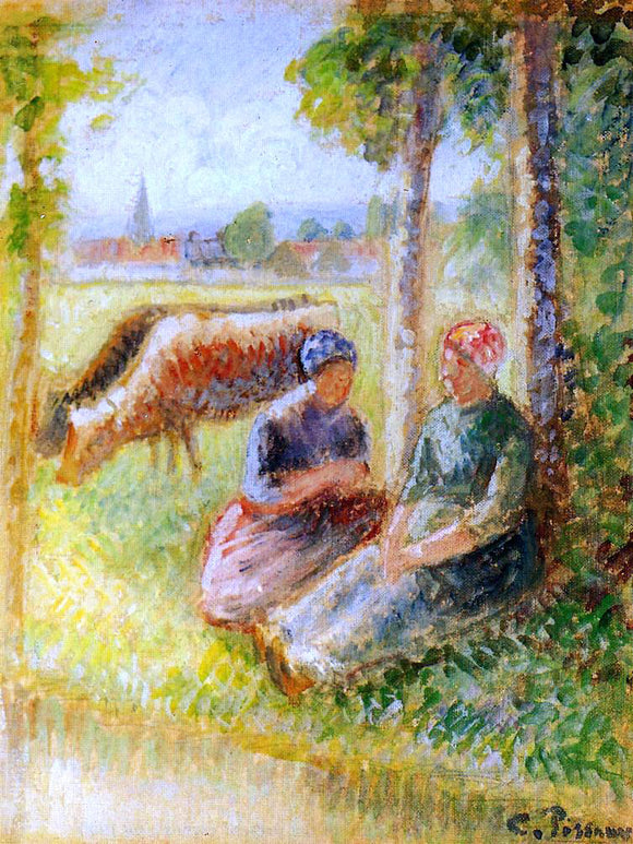  Camille Pissarro Two Cowherds by the River - Art Print