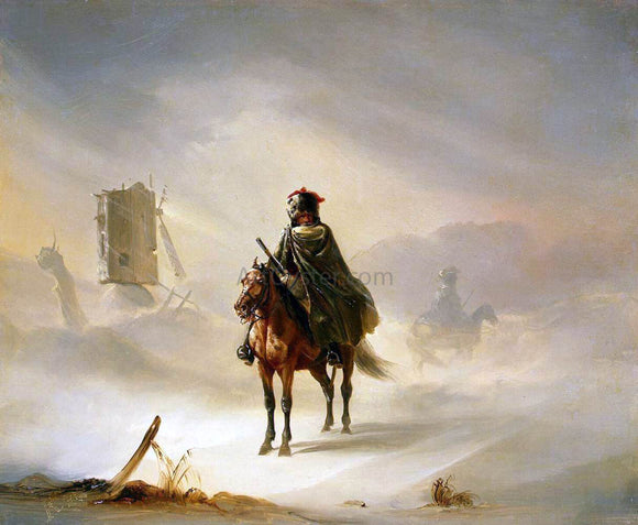 Auguste Raffet Two French Hussars on Patrol in Winter - Art Print