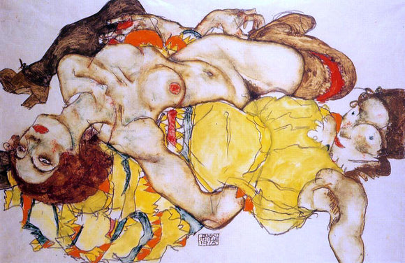  Egon Schiele Two Girls Lying Entwined - Art Print