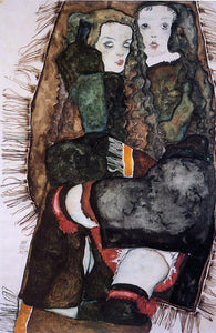  Egon Schiele Two Girls on a Fringed Blanket - Art Print