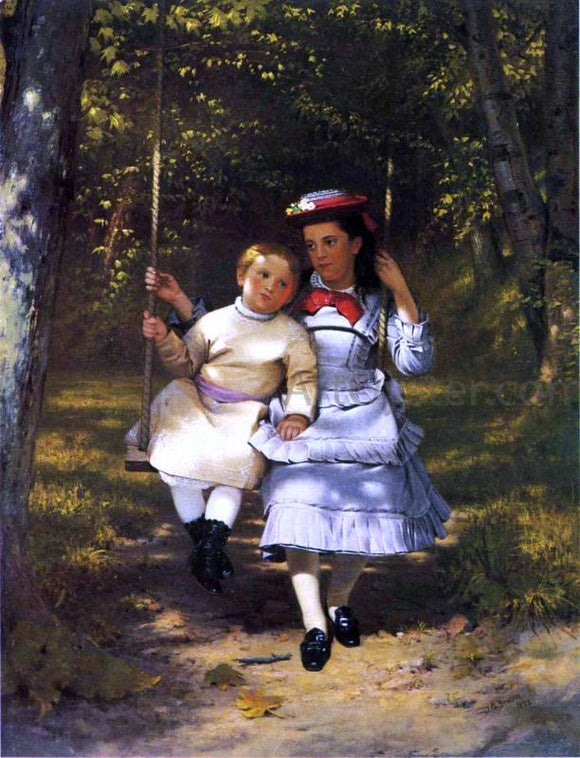  John George Brown Two Girls on a Swing - Art Print