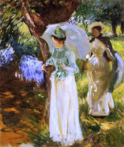  John Singer Sargent Two Girls with Parasols at Fladbury - Art Print