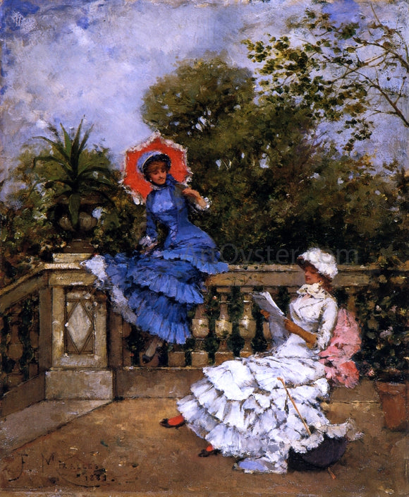  Francisco Miralles Y Gallup Two Ladies Conversing on a Terrace - Art Print