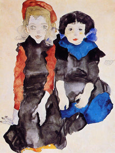  Egon Schiele Two Little Girls - Art Print