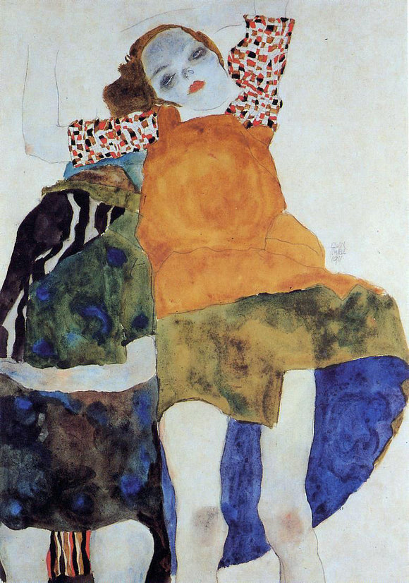  Egon Schiele Two Seated Girls - Art Print