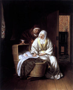  Samuel Van Hoogstraten Two Women by a Cradle - Art Print