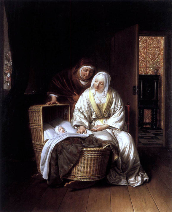  Samuel Van Hoogstraten Two Women by a Cradle - Art Print