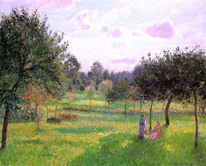  Camille Pissarro Two Women in a Meadow: Sunset at Eragny - Art Print