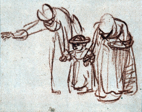  Rembrandt Van Rijn Two Women Teaching a Child to Walk - Art Print