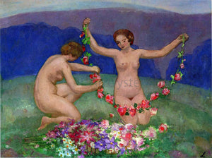  Henri Lebasque Two Young Girls with Garlands - Art Print