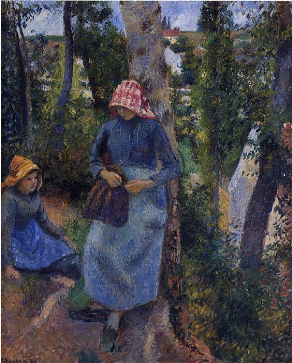  Camille Pissarro Two Young Peasants Chatting Under the Trees - Art Print