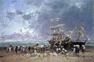 Eugene-Louis Boudin Unloading a Newfoundland Fishing Boat - Art Print