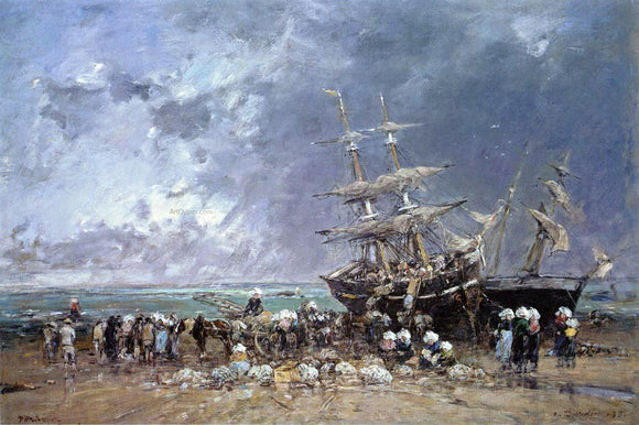  Eugene-Louis Boudin Unloading a Newfoundland Fishing Boat - Art Print